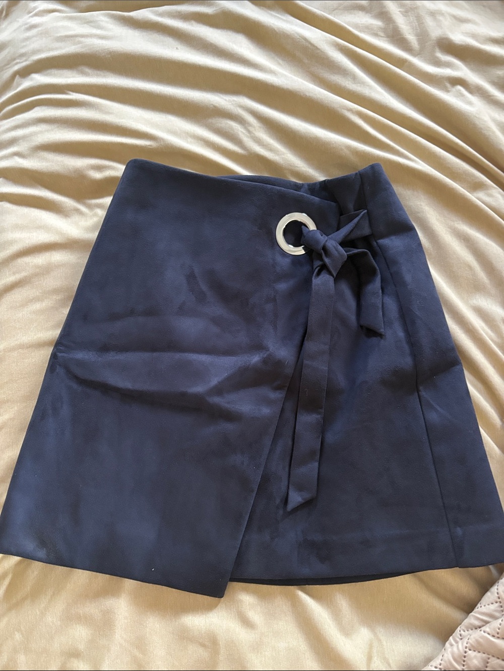 LOFT Navy Wrap Mini Skirt with Silver Ring